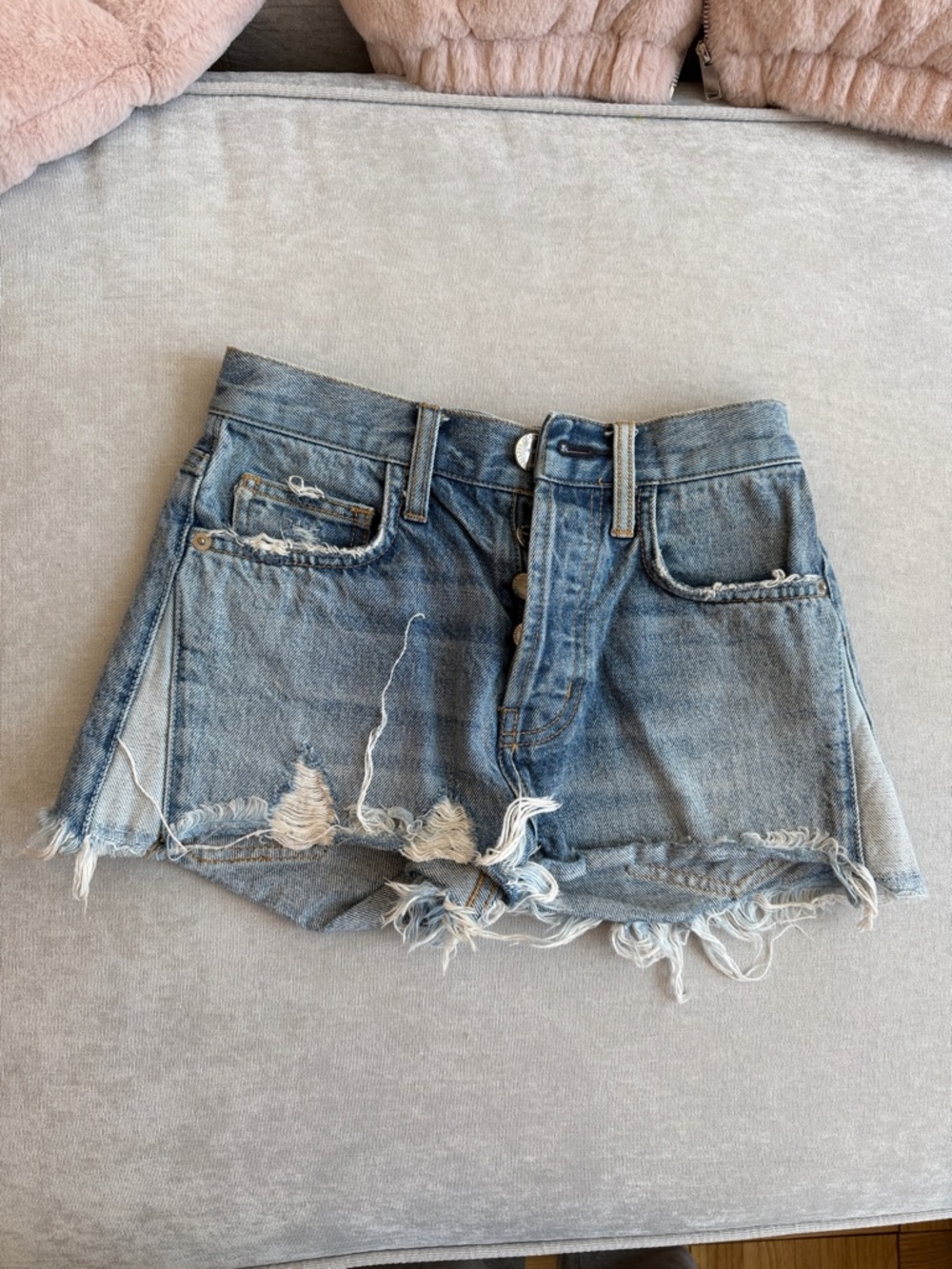 Current/Elliott Light Blue Distressed High Waist Denim Shorts